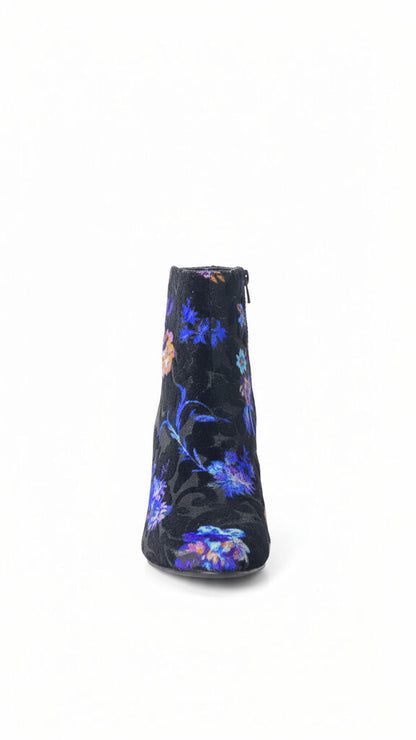 Black Velvet Ankle Boot with Floral Print