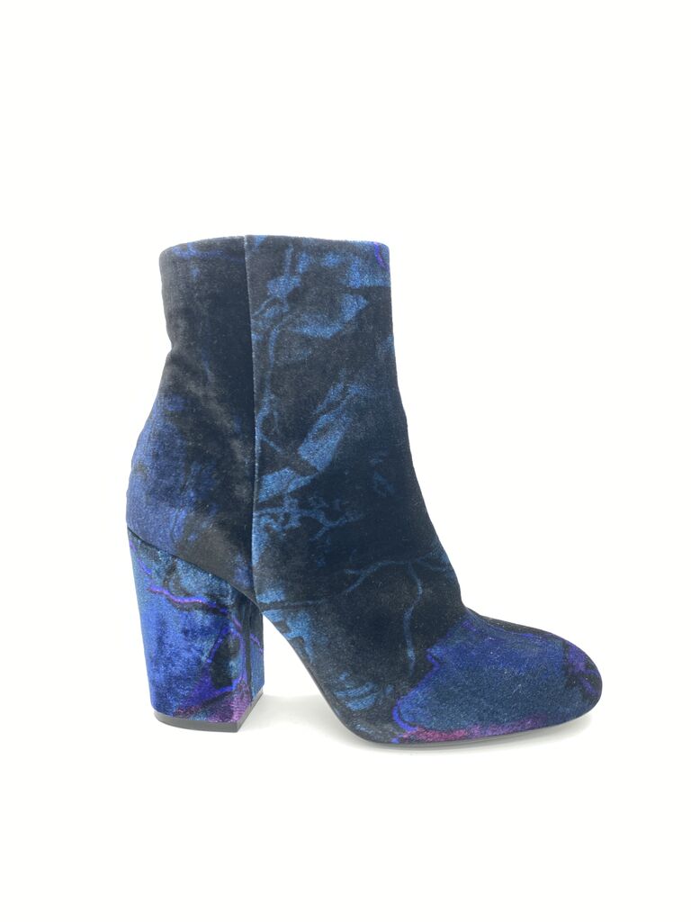 Blue Velvet Ankle Boots with Block Heel