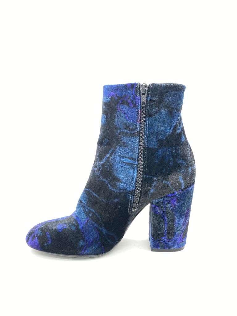 Blue Velvet Ankle Boots with Block Heel