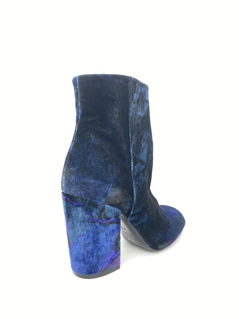 Blue Velvet Ankle Boots with Block Heel