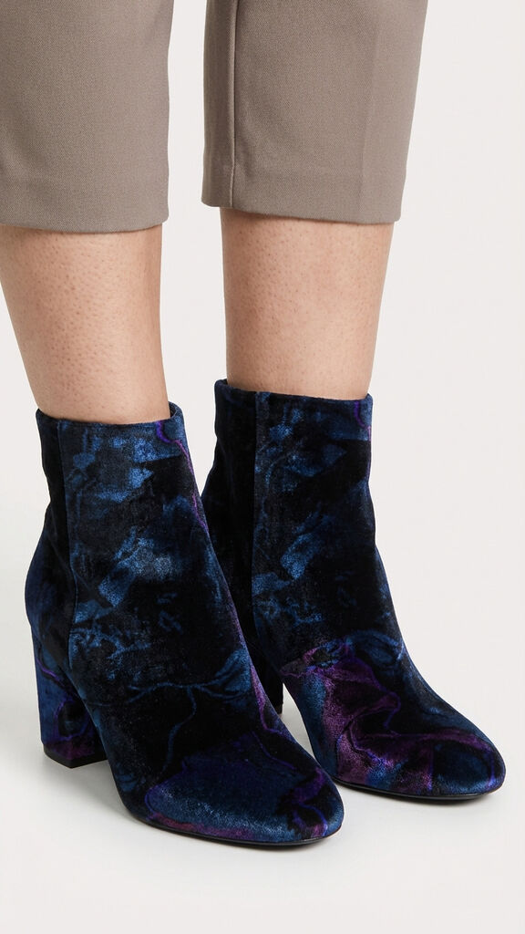 Blue Velvet Ankle Boots with Block Heel