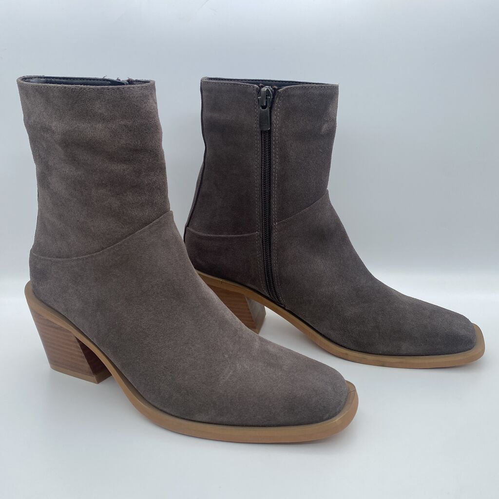 Gray Suede Ankle Boots with Zipper Detail