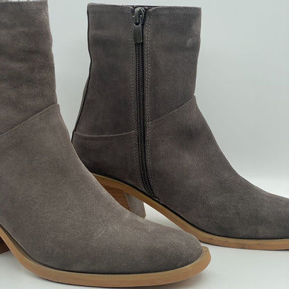 Gray Suede Ankle Boots with Zipper Detail