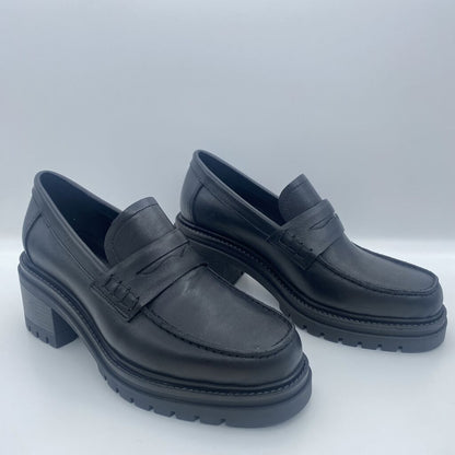 Black Chunky Heel Loafers with Lug Sole