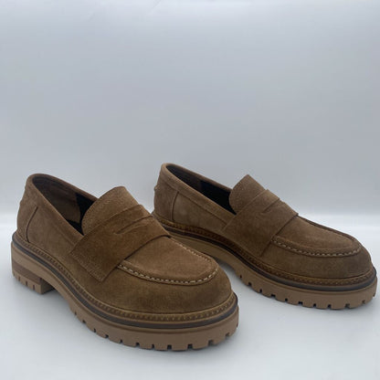 Tan Suede Loafers with Lug Sole