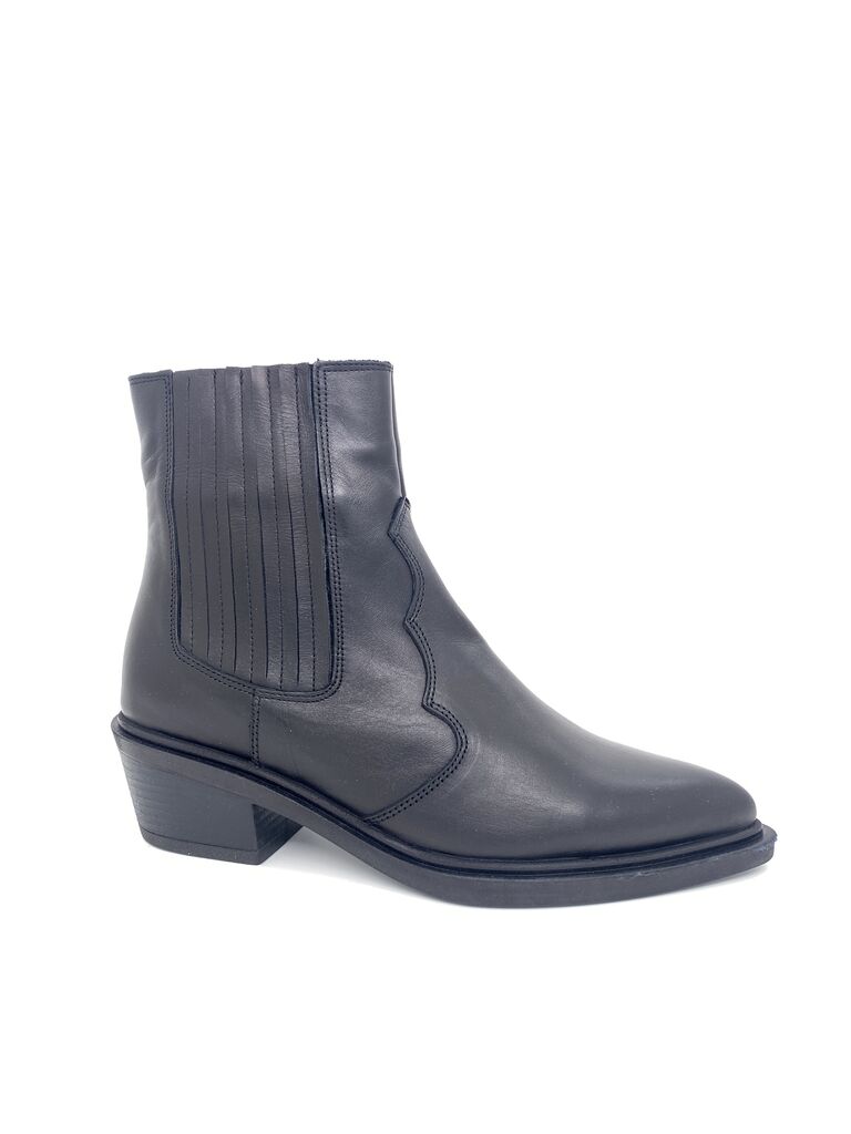 Black Textured Ankle Boot with Block Heel