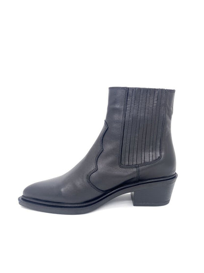 Black Textured Ankle Boot with Block Heel