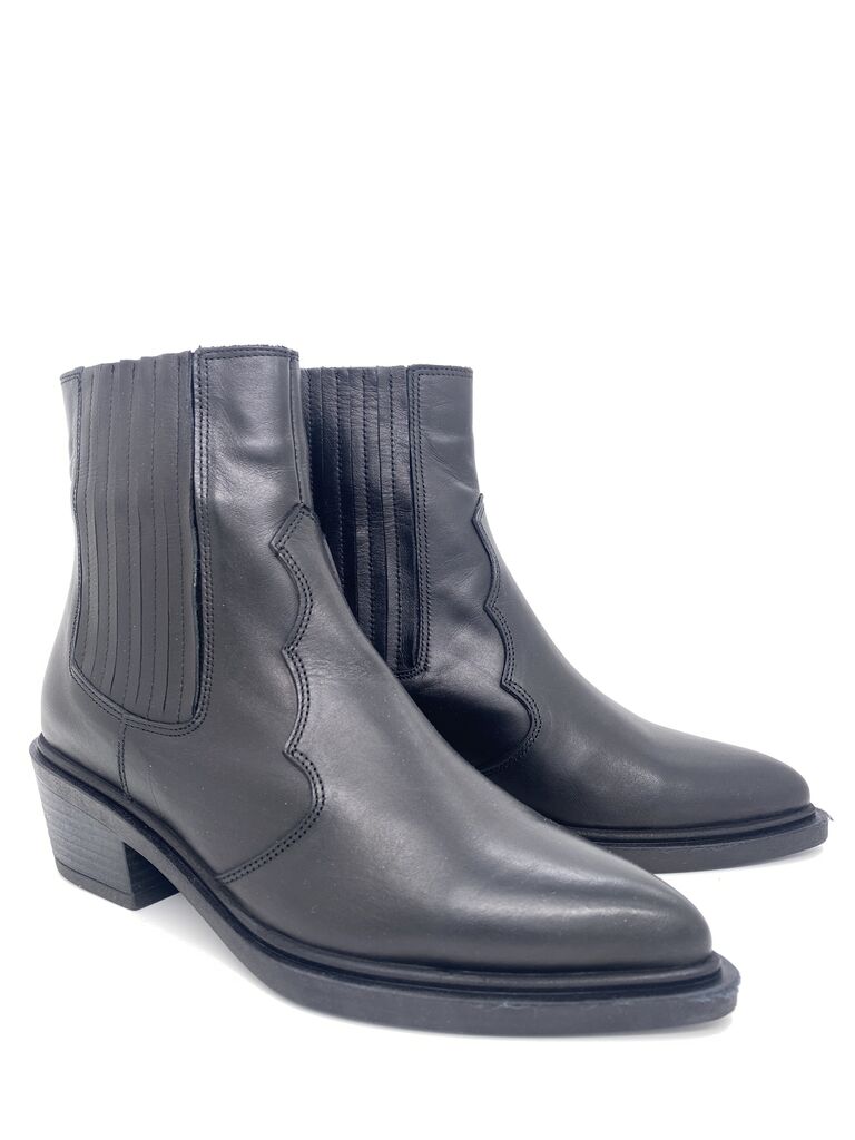 Black Textured Ankle Boot with Block Heel