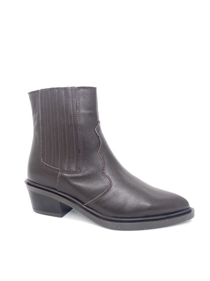 Dark Brown Leather Ankle Boot with Elastic Panel