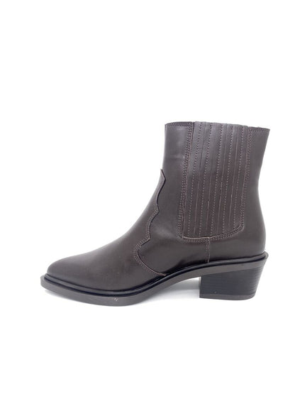 Dark Brown Leather Ankle Boot with Elastic Panel