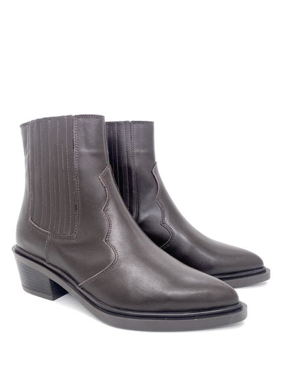 Dark Brown Leather Ankle Boot with Elastic Panel