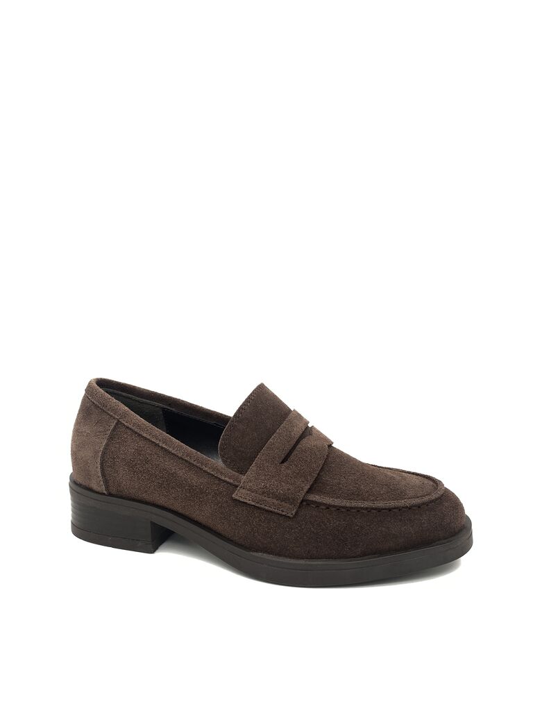 Brown Suede Loafers with Low Heel