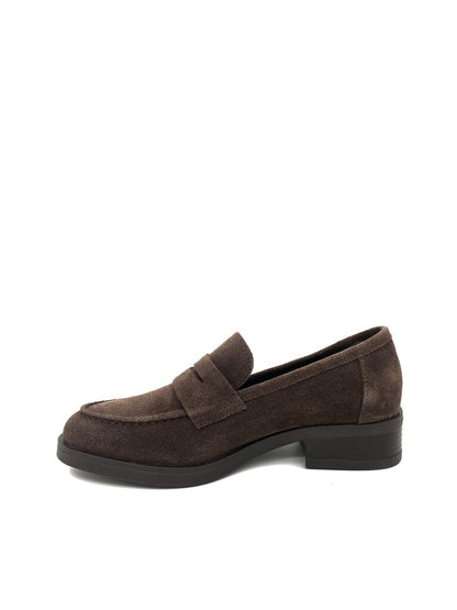 Brown Suede Loafers with Low Heel