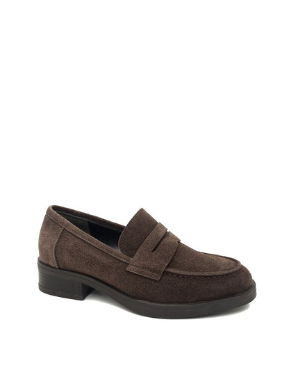 Brown Suede Loafers with Low Heel