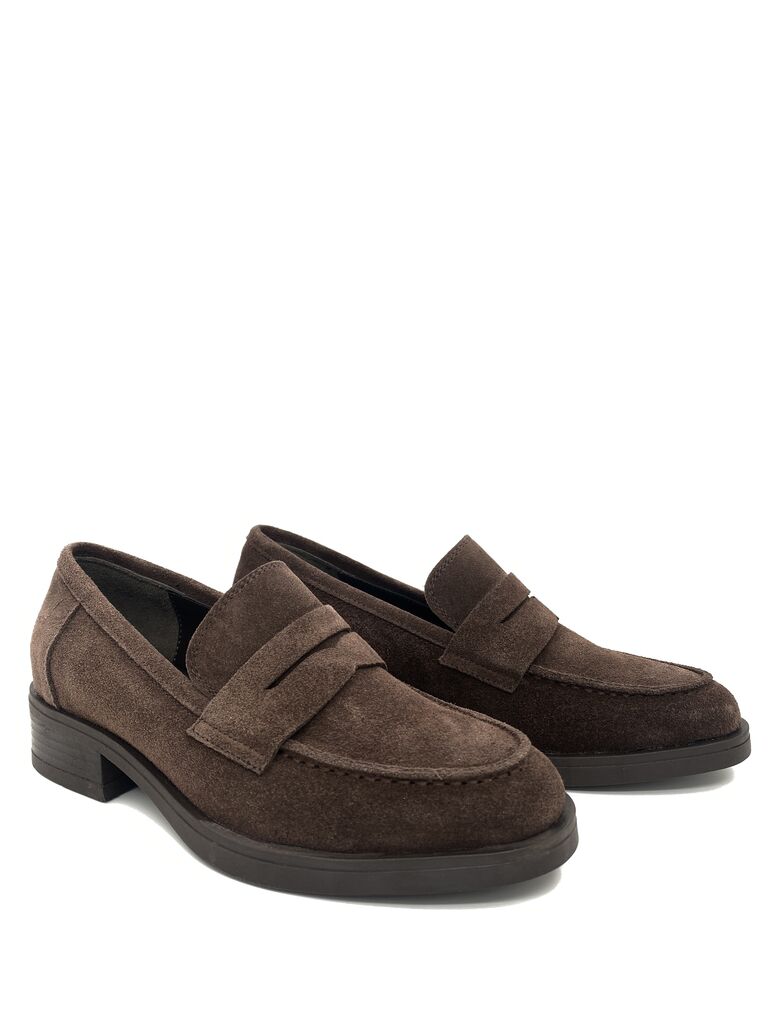 Brown Suede Loafers with Low Heel