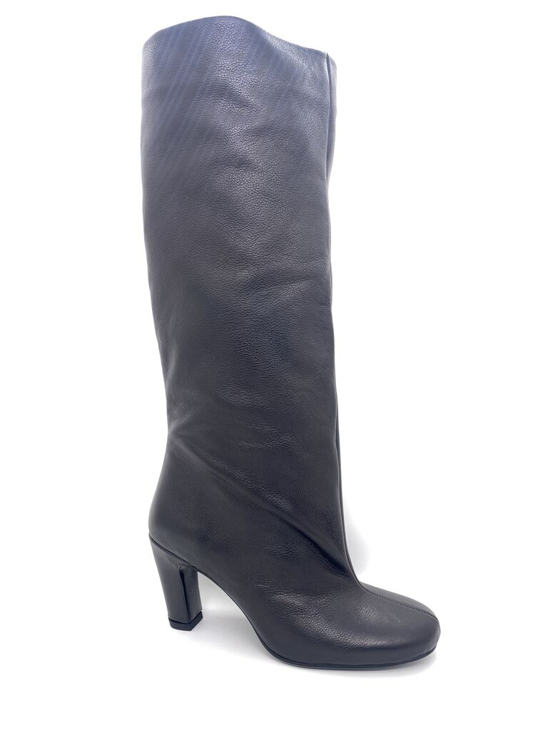 Black Textured Leather Tall Boots