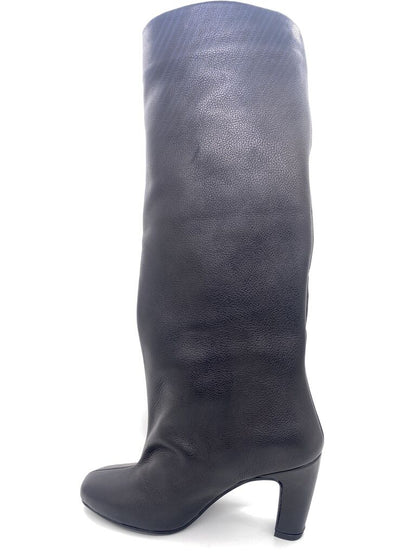 Black Textured Leather Tall Boots