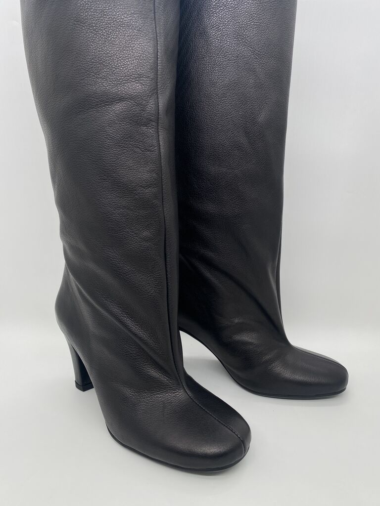 Black Textured Leather Tall Boots