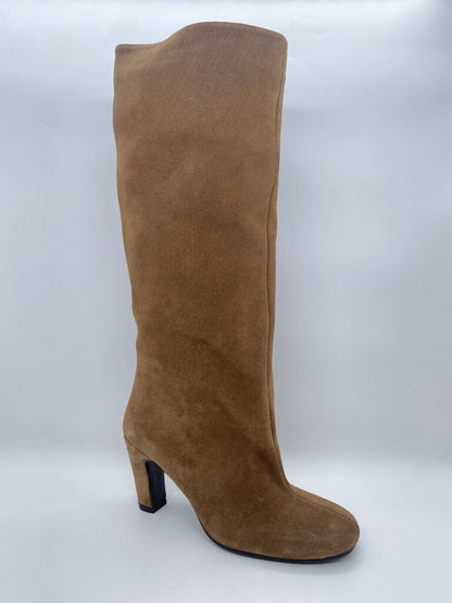 Brown Suede Tall Boot with Block Heel