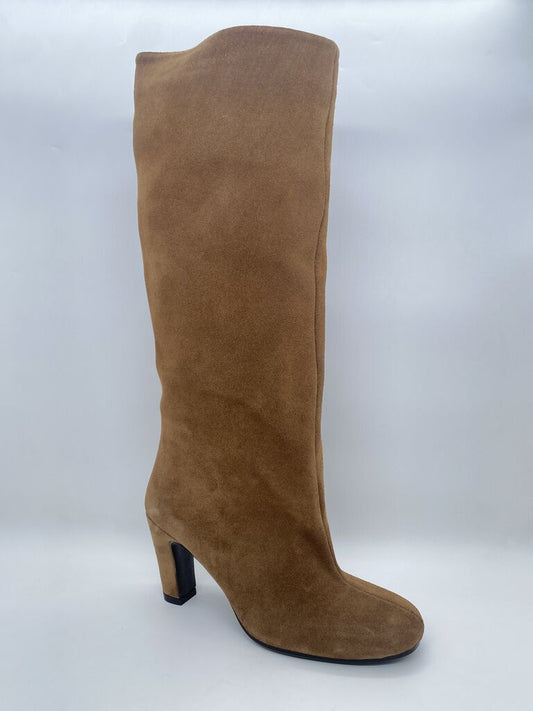 Brown Suede Tall Boot with Block Heel