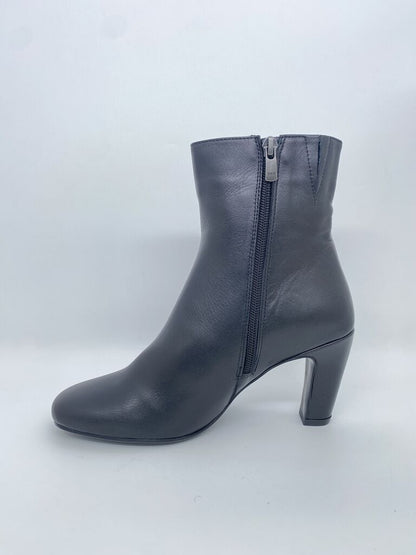 Black Leather Ankle Boots with Block Heel