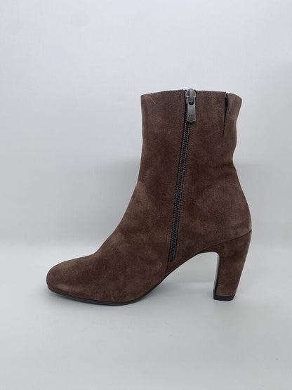 Brown Suede Ankle Boot with Block Heel