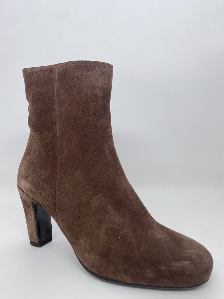 Brown Suede Ankle Boot with Block Heel