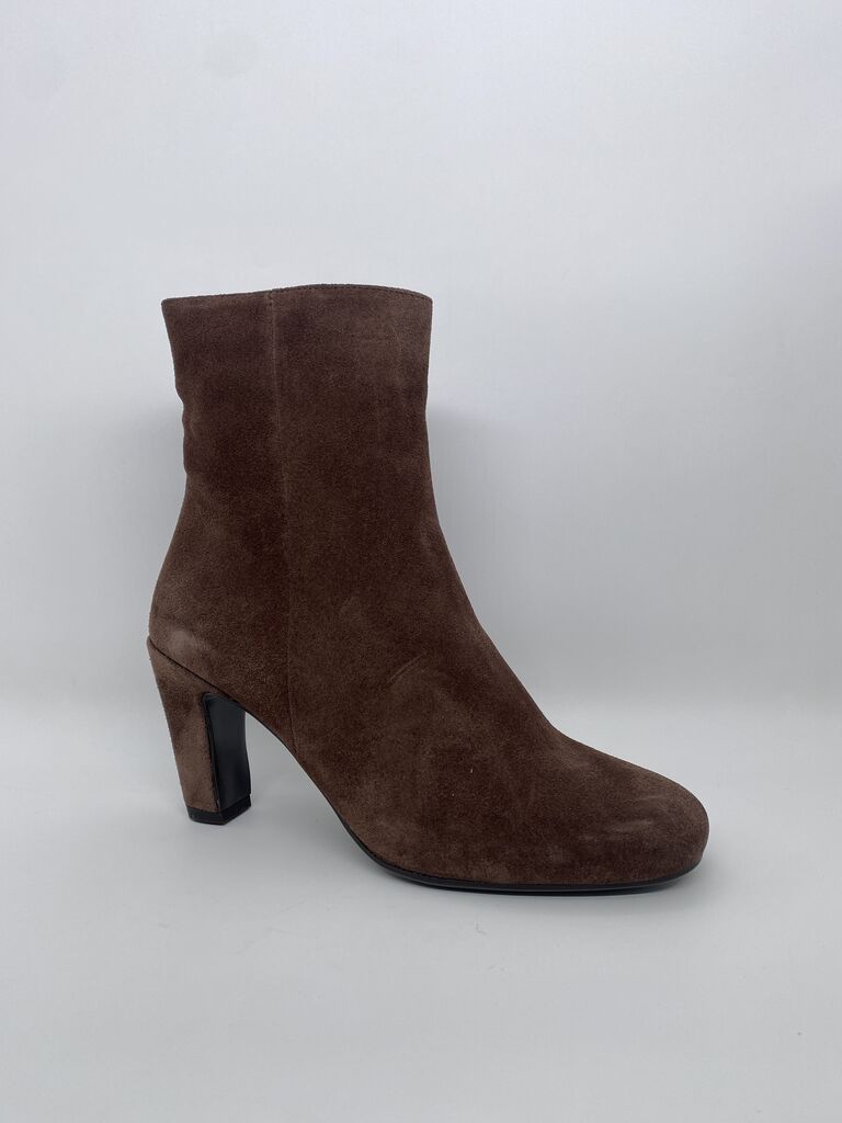 Brown Suede Ankle Boot with Block Heel