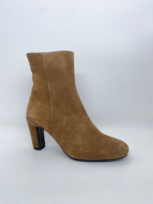 Camel Suede Ankle Boot with Block Heel
