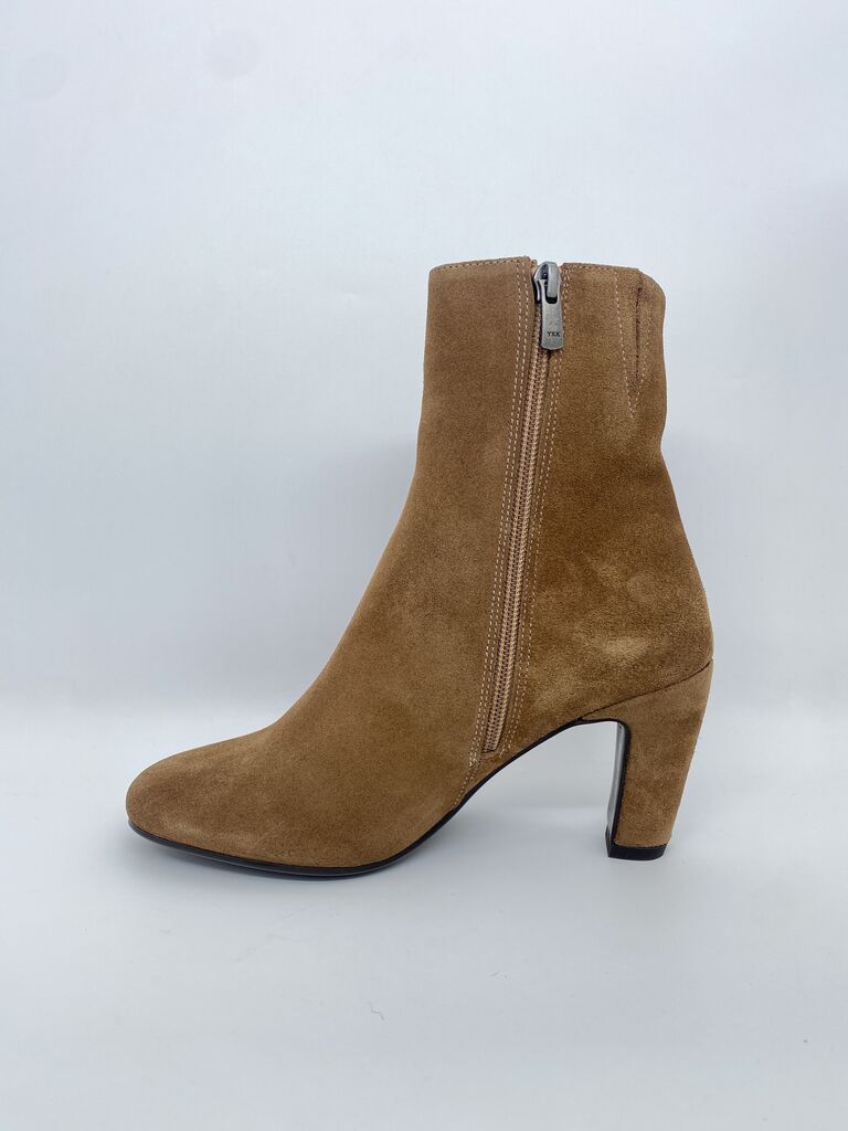 Camel Suede Ankle Boot with Block Heel