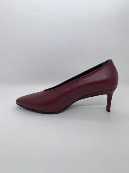 Burgundy Matte Finish Heeled Pumps with Pointed Toe