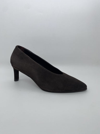 Charcoal Suede Pointed Pumps with Slim Heel