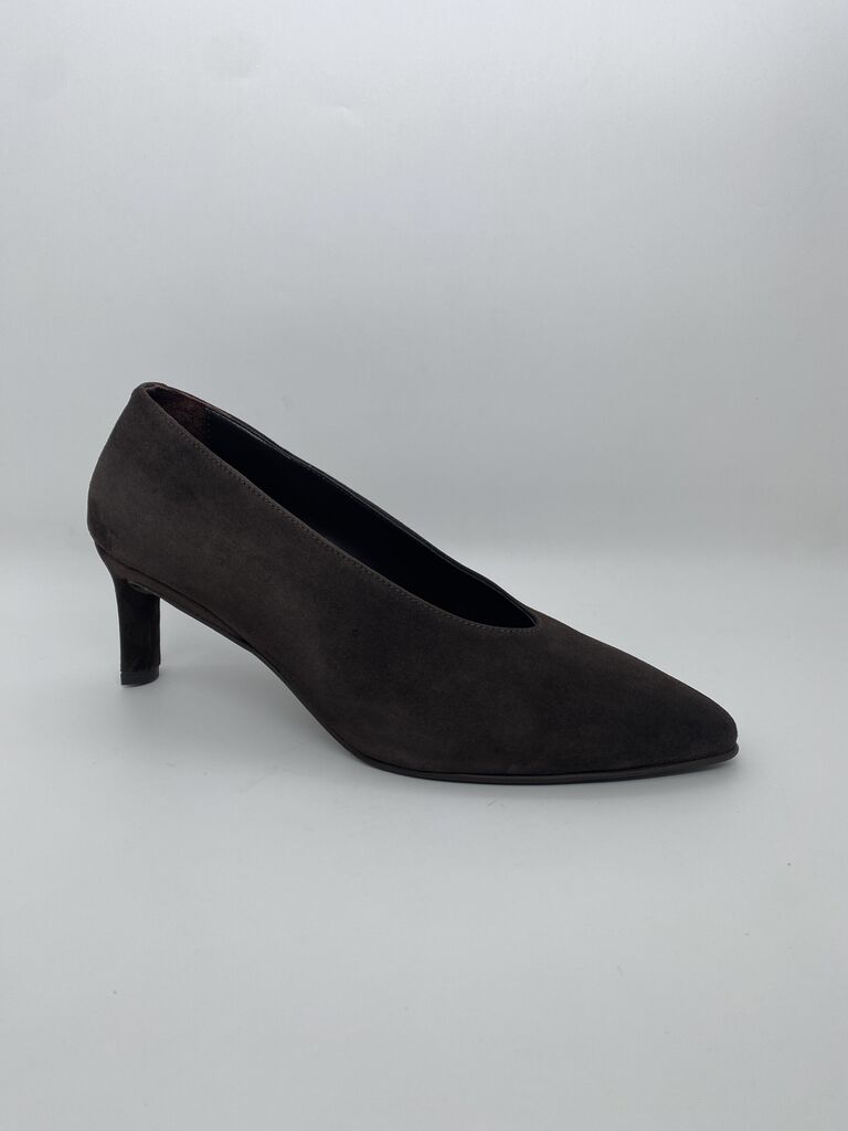 Charcoal Suede Pointed Pumps with Slim Heel