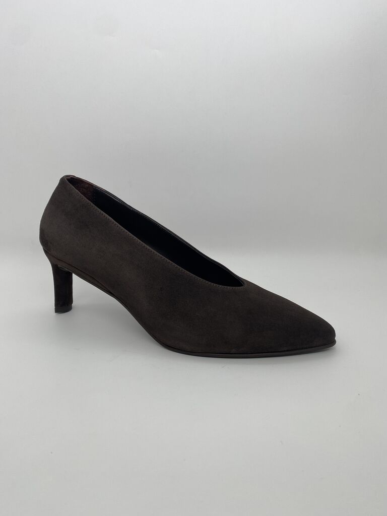 Charcoal Suede Pointed Pumps with Slim Heel