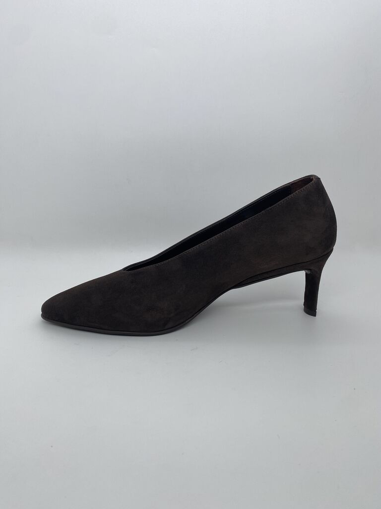 Charcoal Suede Pointed Pumps with Slim Heel
