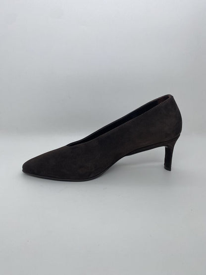 Charcoal Suede Pointed Pumps with Slim Heel
