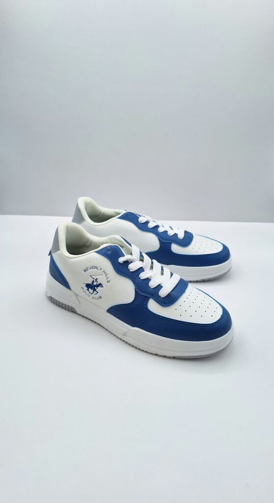 Blue and White Athletic Sneakers with Logo