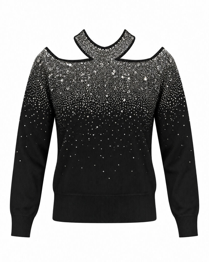 Top Long Sleeves Strass BLACK