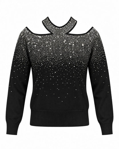 Top Long Sleeves Strass BLACK