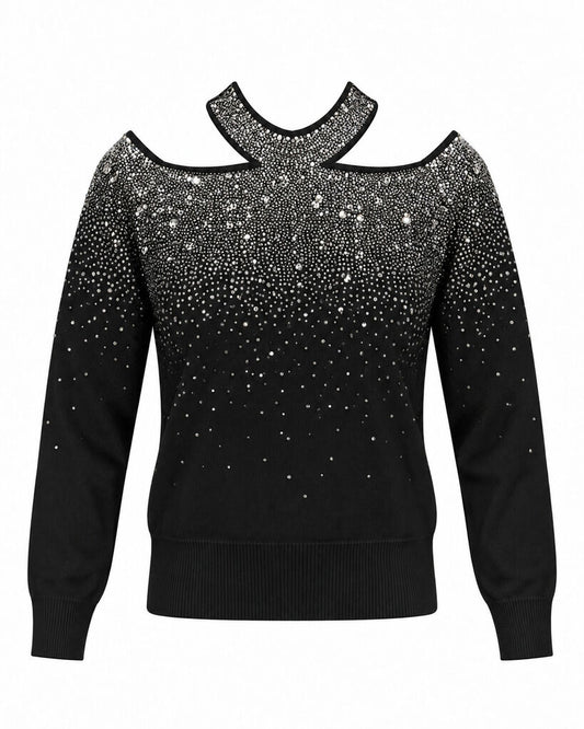 Top Long Sleeves Strass BLACK