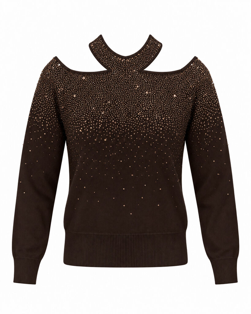 Top Long Sleeves Strass COFFEE