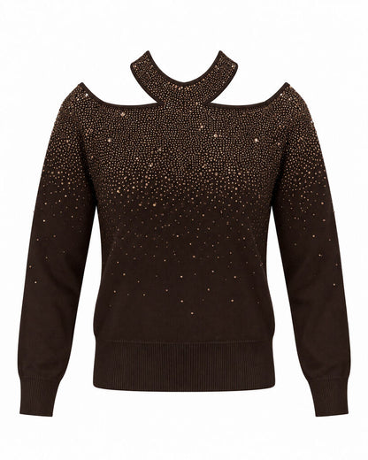 Top Long Sleeves Strass COFFEE