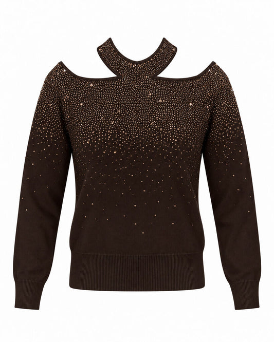 Top Long Sleeves Strass COFFEE