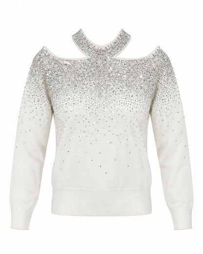Top Long Sleeves Strass WHITE