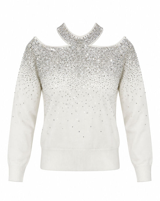 Top Long Sleeves Strass WHITE