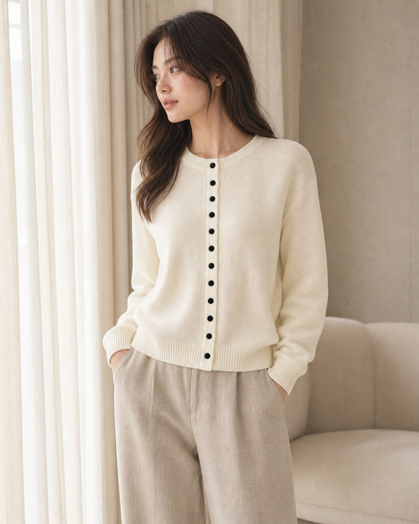 Cardigan - WHITE/NAVY