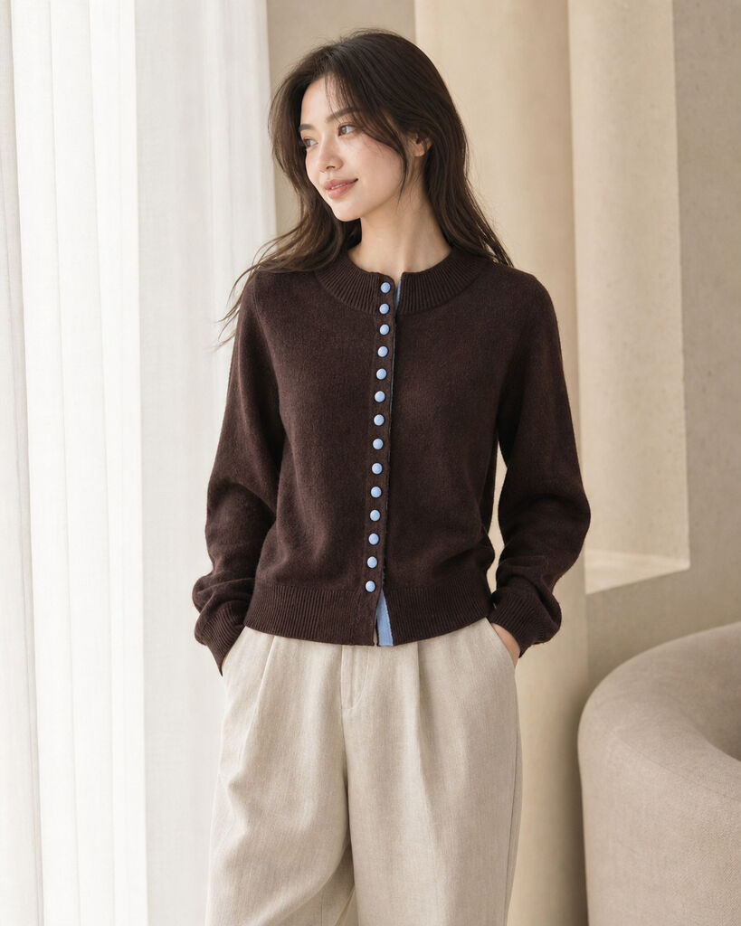 Cardigan - COFFEE/BLUE
