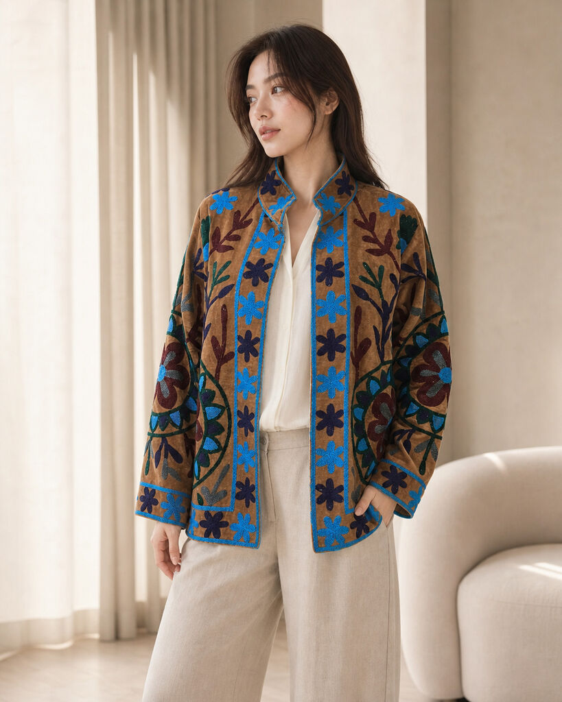 Jacket - CAMEL/BLUE