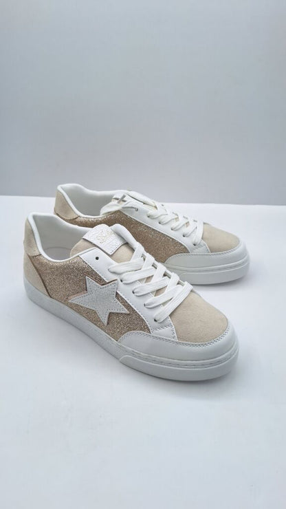 Beige Glitter Star Low-Top Sneakers