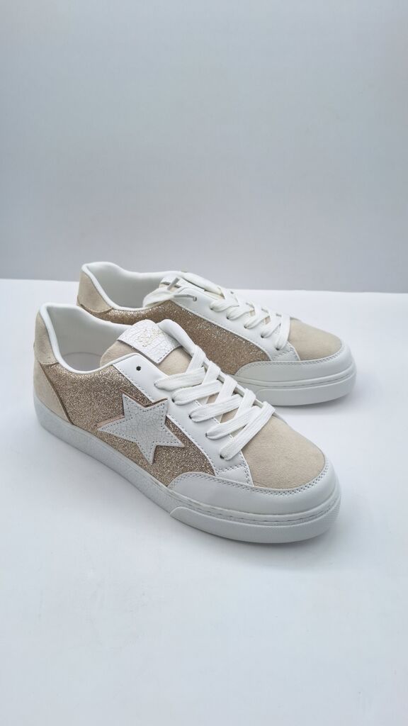 Beige Glitter Star Low-Top Sneakers
